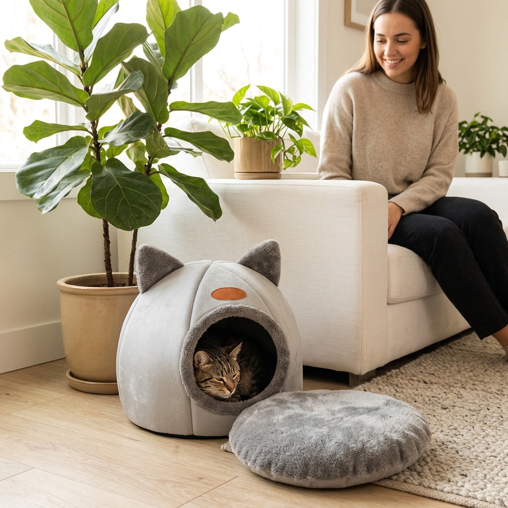 Cozy Pet Cave Bed for Cats and Small Dogs